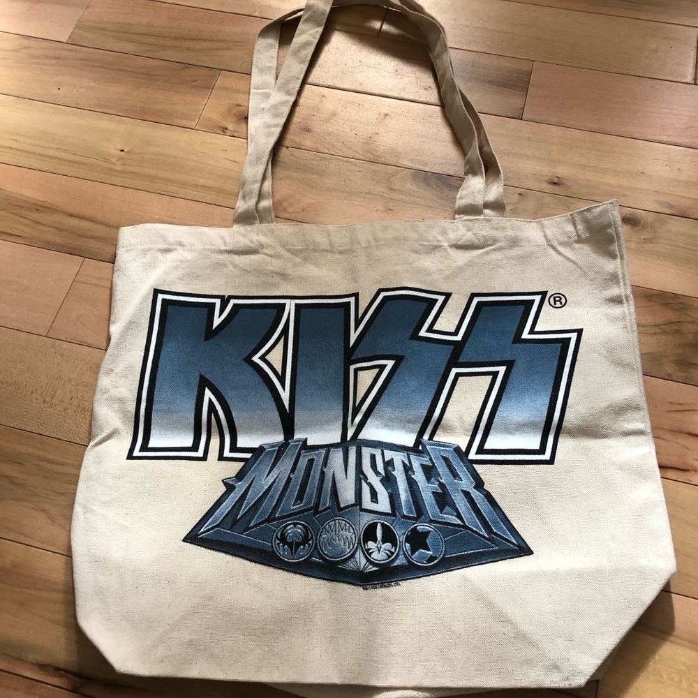 Kiss Canvas Tote Bag with Blue Logo on Natural